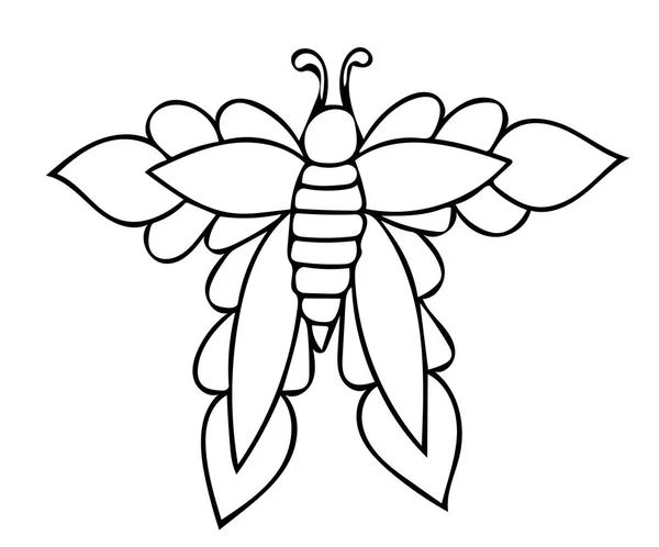 Vlinder Zwarte Lijn Geïsoleerd Witte Achtergrond Insect Teken Symbool Van — Stockvector