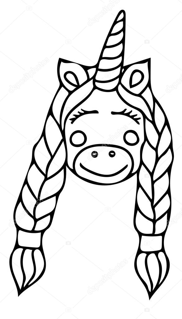 Unicorn black line isolated. Magical cute animal. Vector artwork. Coloring book pages for adults and kids. For wedding invitation card, ticket, branding, boutique logo, label.