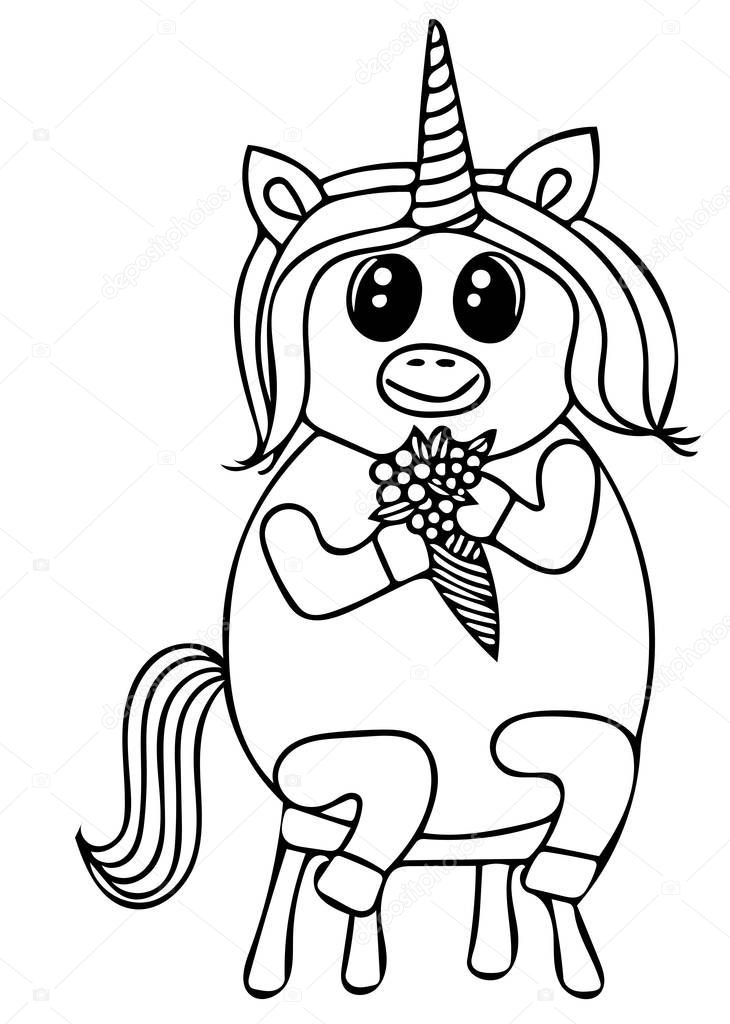 Unicorn black line isolated. Magical cute animal. Vector artwork. Coloring book pages for adults and kids. For wedding invitation card, ticket, branding, boutique logo, label.