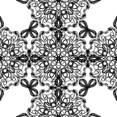 Sorunsuz arka plan siyah çizgi deseni barok tarzı ile. Vektör retro çizim. Kumaş, kiremit veya kağıda yazdırmak için.