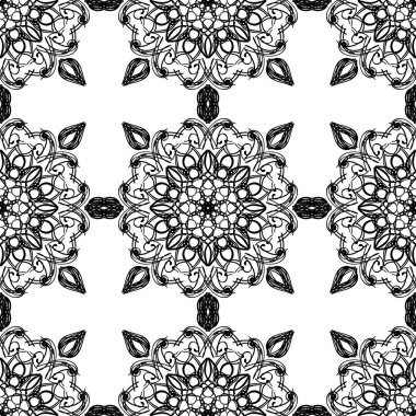 Sorunsuz arka plan siyah çizgi deseni barok tarzı ile. Vektör retro çizim. Kumaş, kiremit veya kağıda yazdırmak için.