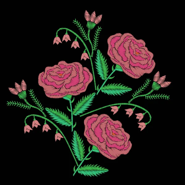 Strauß Mit Rosafarbenen Stickereien Imitiert Satinstichimitation Vektorillustration — Stockvektor