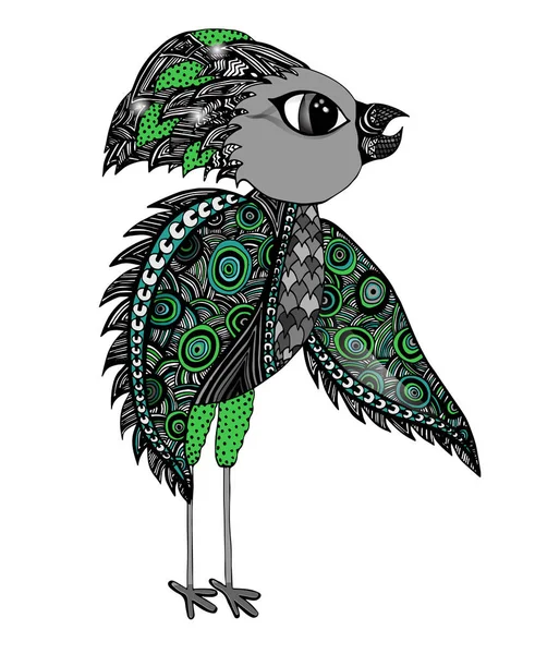 Absztrakt Madár Fehér Háttér Kézzel Rajzolt Firka Stile Zentangle Stílusban — Stock Vector