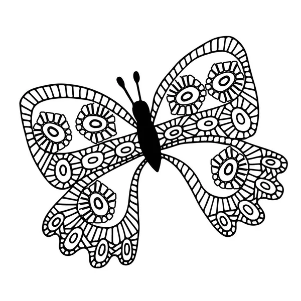 Abstracto Negro Línea Aislada Mariposa Para Tatuaje Libro Para Colorear — Vector de stock