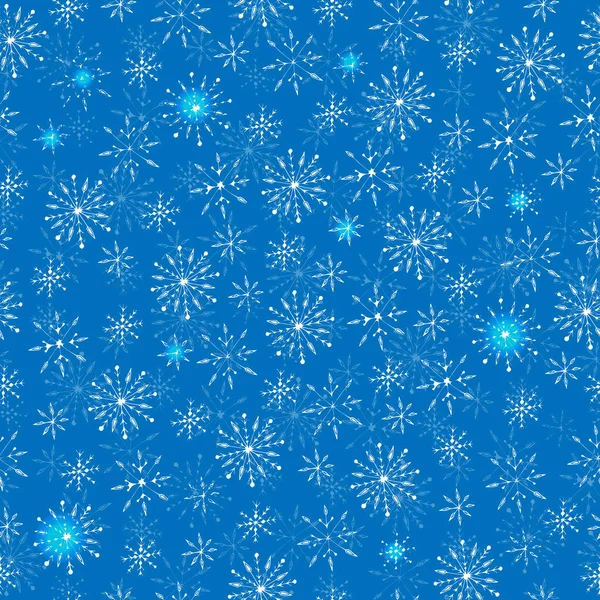 Zimowe Wakacje Bez Szwu Wzór Snowflake Niebieskim Tle Wektor Wzór — Wektor stockowy