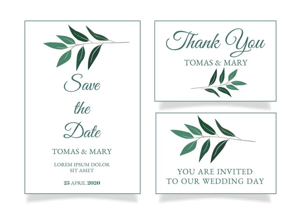 Modèle Invitation Mariage Rustique Avec Petite Feuille Verte Invités Mariage — Image vectorielle