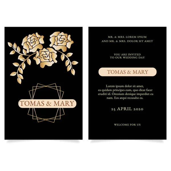 Modèle pour mariage avec rose dorée et feuille — Image vectorielle