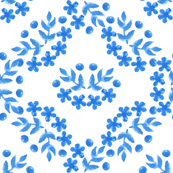 Padrão de aquarela floral azul sem costura no fundo branco — Vetor de Stock