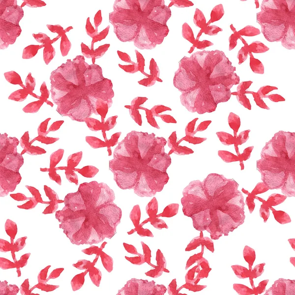 白地に赤い花の水彩画のシームレスなパターン 花と葉と花の水彩画シームレス背景 — ストックベクタ
