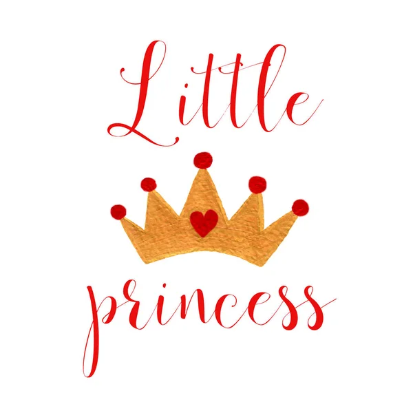 Nursery baby print little princess with watercolor crone graphic — Stock Photo, Image