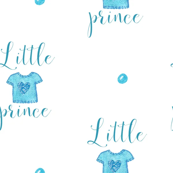 Nursery baby seamless print with little prince text with waterco — Stock Photo, Image