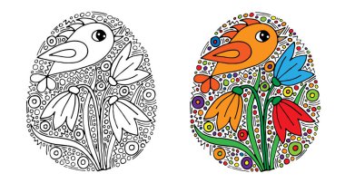 El yazısı kuş ve çiçek WHI vektör çiçek Paskalya yortusu yumurta