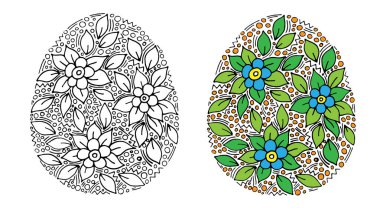 Vektör çiçek Paskalya yortusu yumurta beyaz zemin üzerine mavi çiçekli