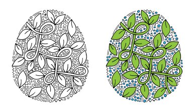 Vektör çiçek Paskalya yortusu yumurta beyaz zemin üzerine yeşil yaprak