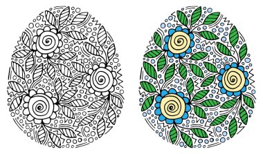 Paskalya yumurtası ile çiçek ve yaprak kitap veya sayfa ve ot boyama için