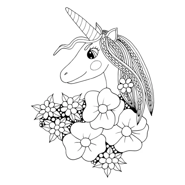 Black line Unicorn for coloring book or page — Stock Vector