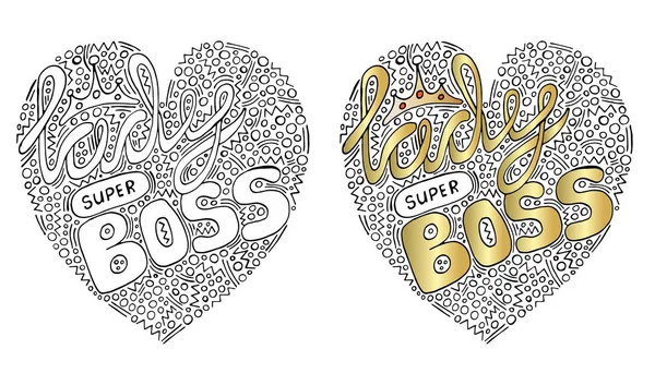 Vector colorful heart form with Lady super boss text for colorin — Stock Vector