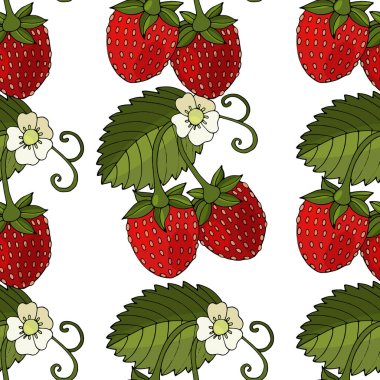 Çilek şube vektör gerçekçi illustr ile Dikişsiz desen