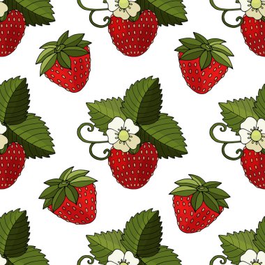 Beyaz vektör realis izole çilek ile dikişsiz desen