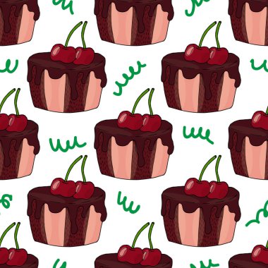 Kiraz izole ile kek ile Dikişsiz desen
