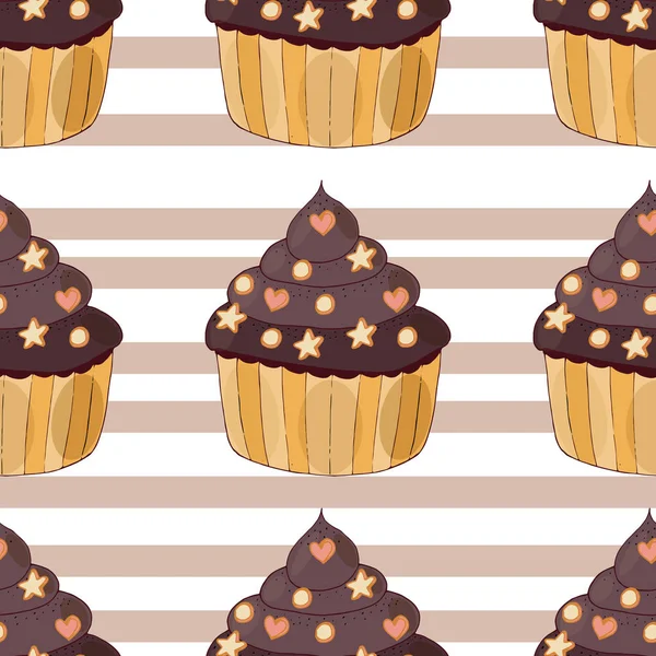 Naadloos patroon met taart met weinig biscuit geïsoleerd — Stockvector