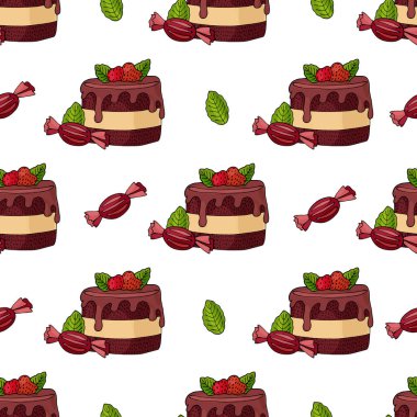 Çilek ve nane le ile kek ve şeker ile Dikişsiz desen