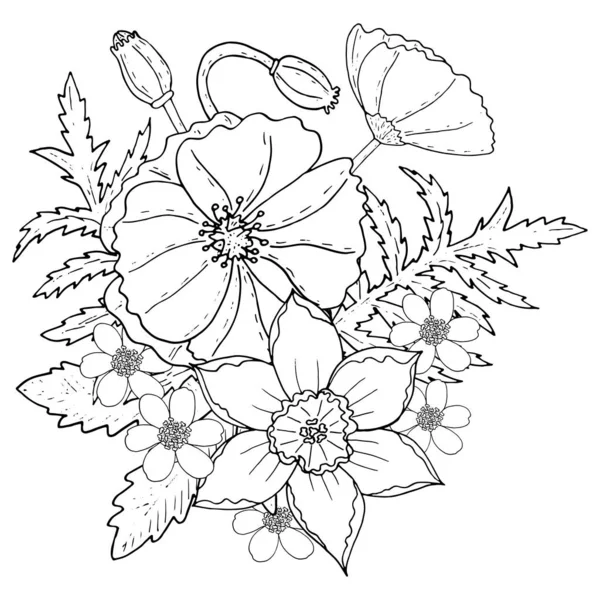 Plantilla floral con amapola y narciso . — Archivo Imágenes Vectoriales