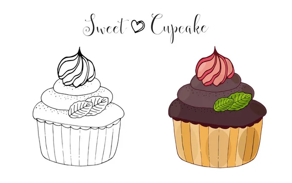 Vektor isolierte Kuchen oder Cupcake, Dessert mit Beeren — Stockvektor