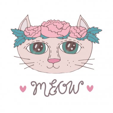 Boyama kitabı o için başında çiçek ile Karikatür renkli kedi