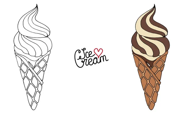 Vector Ice cream for coloring book for adult and kids — Stock Vector