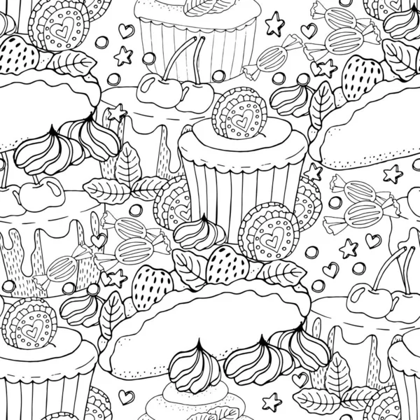 Desenho para colorir com bolo, cupcake, doces, sorvete e outros des imagem  vetorial de ellina200@mail.ru© 268637880