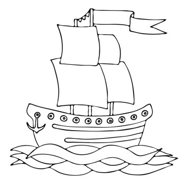 Siyah çizgi gemi boyama kitabı için
