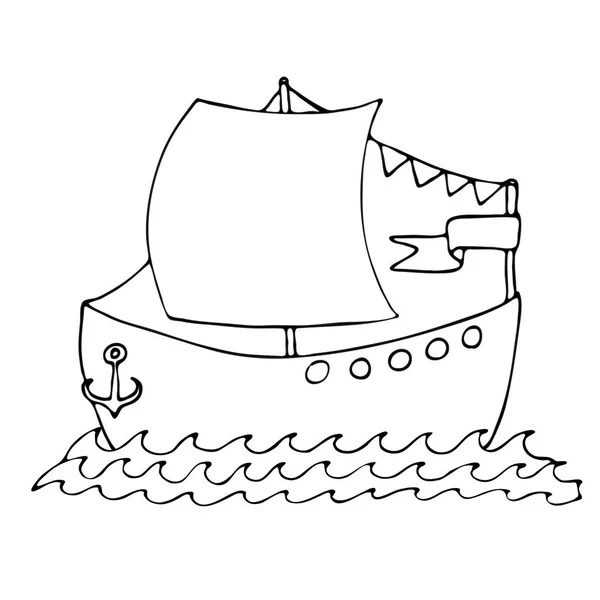 Черная линия корабля для раскраски книги — стоковый вектор