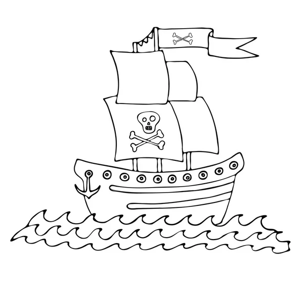 Black line pirate ship for coloring book — Stockový vektor