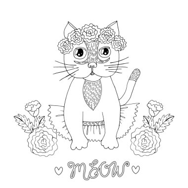 Boyama kitabı veya sayfaları için karikatür kedi