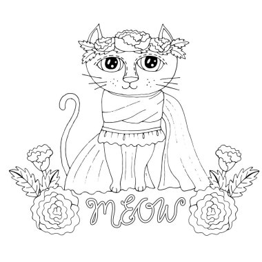 Boyama kitabı veya sayfaları için karikatür kedi
