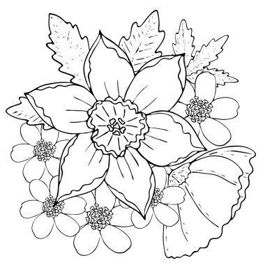 Siyah çizgi alan çiçekler ile çiçek şablonu