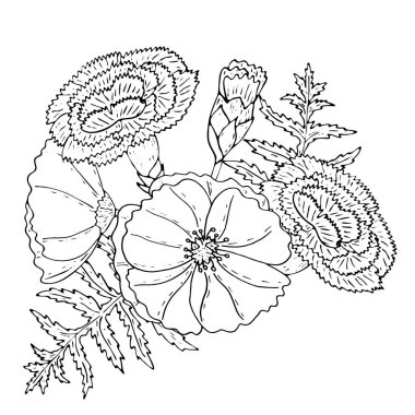 Siyah çizgi alan çiçekler ile çiçek şablonu