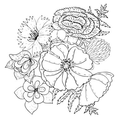 Siyah çizgi alan çiçekler ile çiçek şablonu