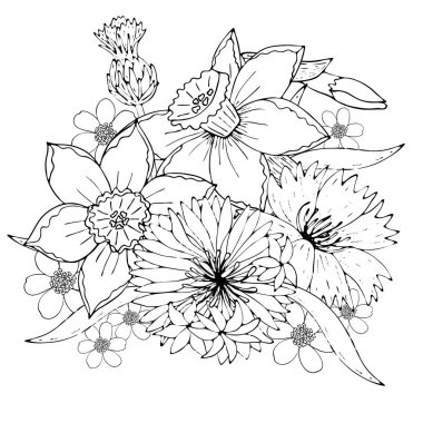 Siyah çizgi alan çiçekler ile çiçek şablonu