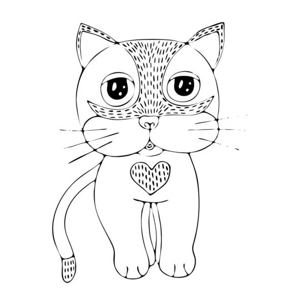 Vector coloring page outline of cartoon cat coloring book for ki — Stock Vector