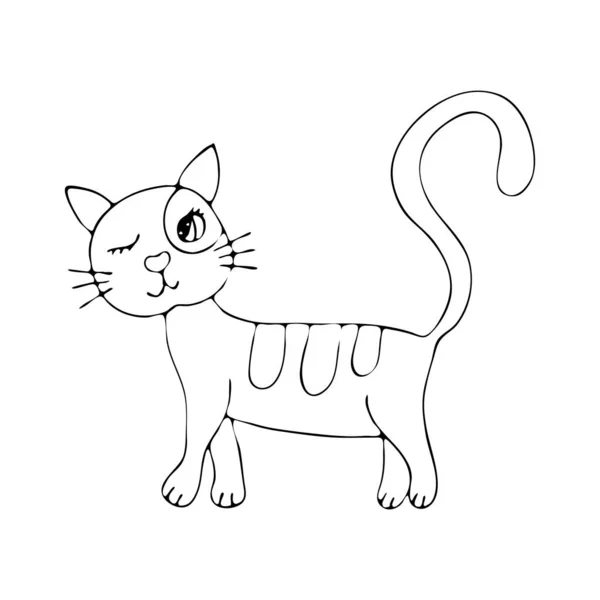 Vector coloring page outline of cartoon cat coloring book for ki — Stock Vector