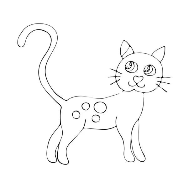 Vector coloring page outline of cartoon fluffy cat coloring book — Stock Vector