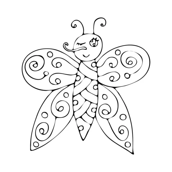 Coloriage vectoriel aperçu du livre de coloriage papillon dessin animé — Image vectorielle