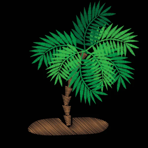 Palm boom borduurwerk steken imitatie op zwarte achtergrond. — Stockvector