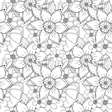 Alan çiçekleri siyah çizgi izole ile Çiçek dikişsiz arka plan