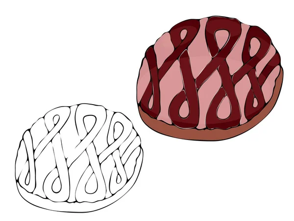 Векторная изолированная раскраска хлебобулочных изделий, десерт — стоковый вектор
