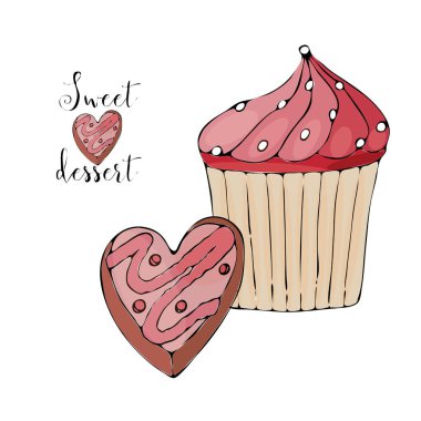 Vektör izole kek veya cupcake, tatlı boyama