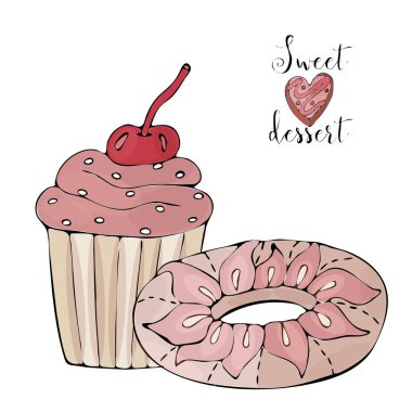 Vektör izole kek veya cupcake, tatlı boyama