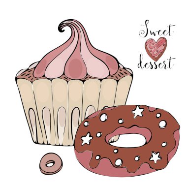 Vektör izole kek veya cupcake, tatlı boyama